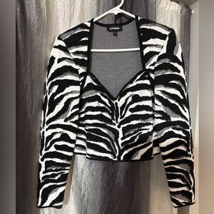 Express Zebra Print Cropped Knit Top Medium